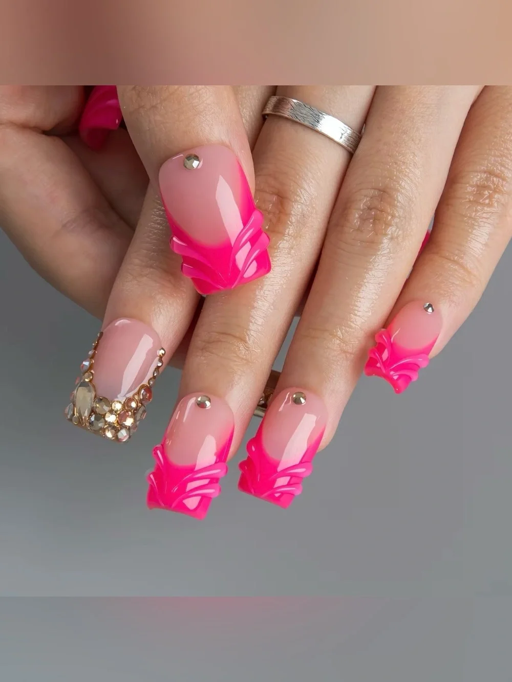 Pink French & Rhinestone Press-On Nail Set by Lovful